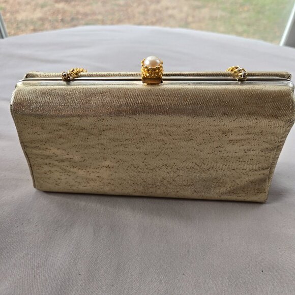 Vintage Gold Clutch Purse with Chain Strap Classic Evening Party - Picture 1 of 8